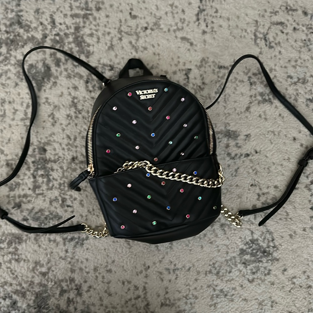 Victoria’s Secret bejeweled black mini backpack